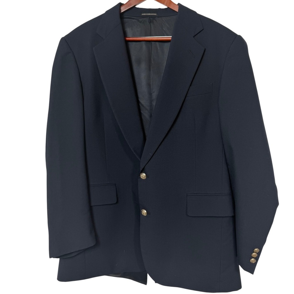 Jos. A. Bank Kent Navy Blue 100% Wool Blazer Sport Coat Gold Buttons 43L